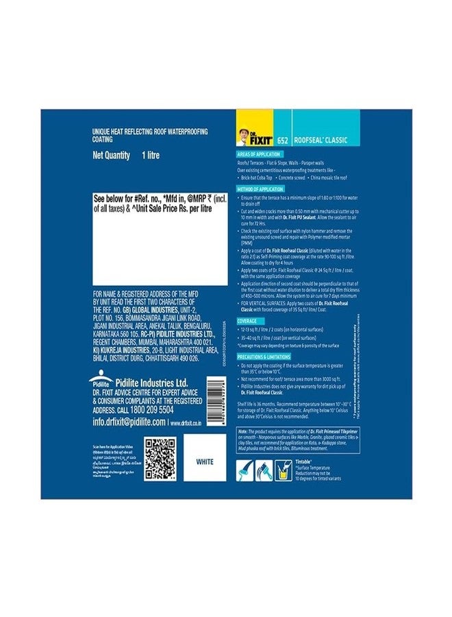 DR. FIXIT Roofseal Classic 1 Ltr, DIY Waterproofing Repair Solution for Roof, Terrace of Homes, Stops Seepage, Reduces Temperature pack of 2 - Image 2